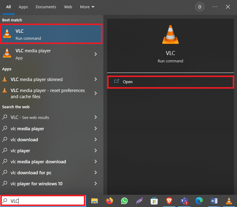 Open VLC from the start menu