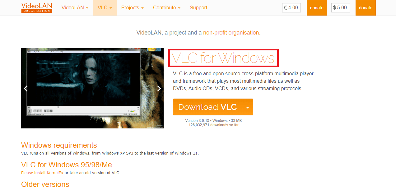 Open the web browser and visit the official VLC for Windows page