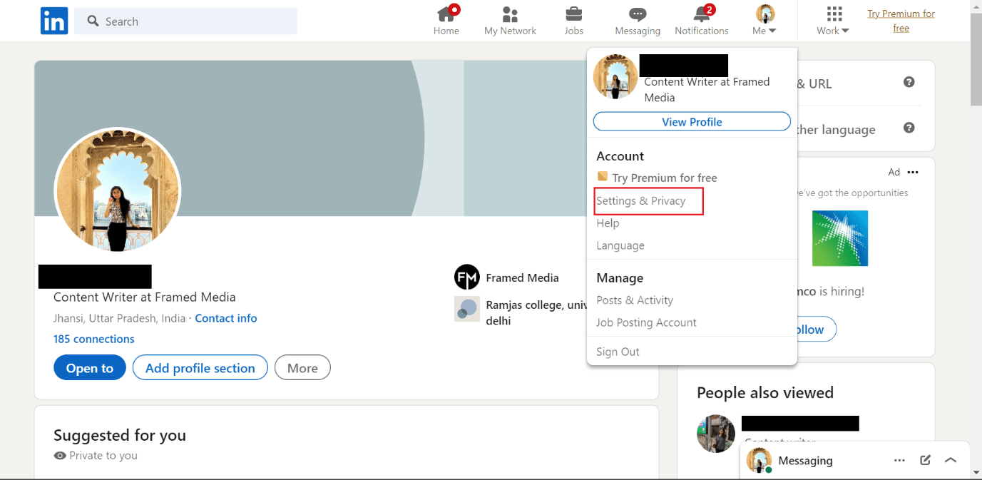 settings and privacy linkedin