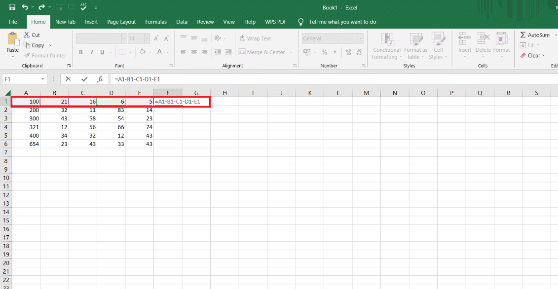 Again insert a minus sign and select the next cell up to where you want the subtraction and Press Enter. | How to Subtract Multiple Cells in Excel