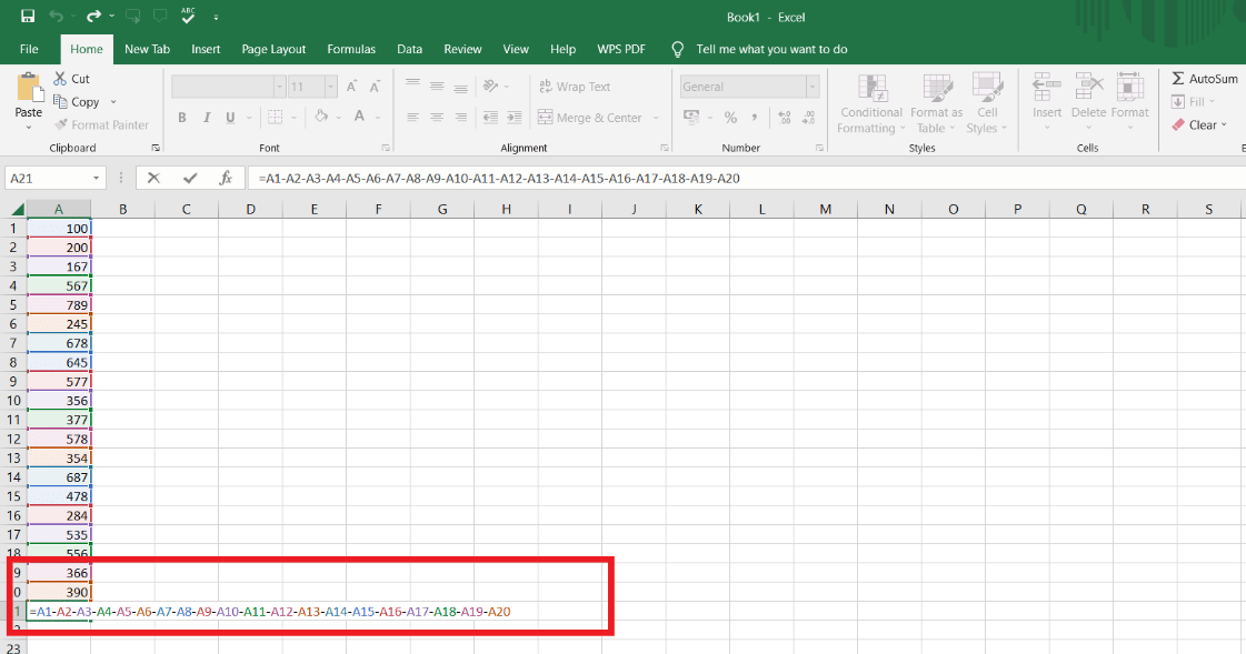 Select the second cell and Again insert a minus sign and select the next cell up to where you want the subtraction | How to Subtract Multiple Cells in Excel