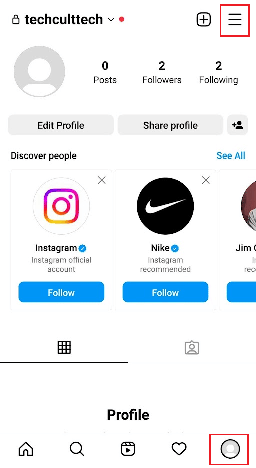 Profile tab - Hamburger icon