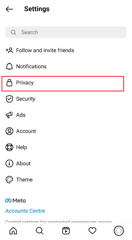 tap on Privacy