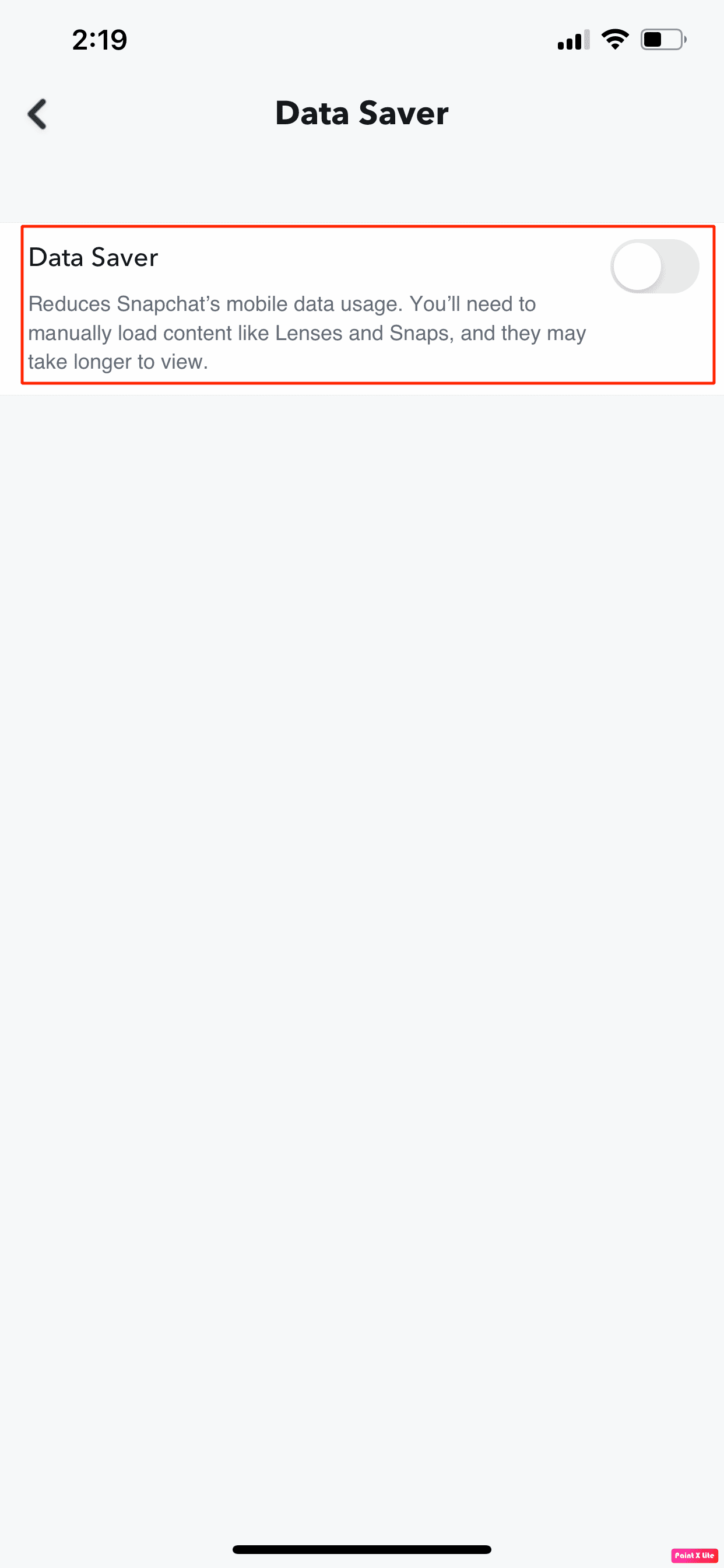 toggle off data saver slider