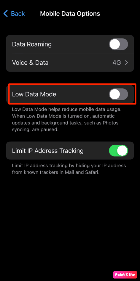 turn off low data mode | 