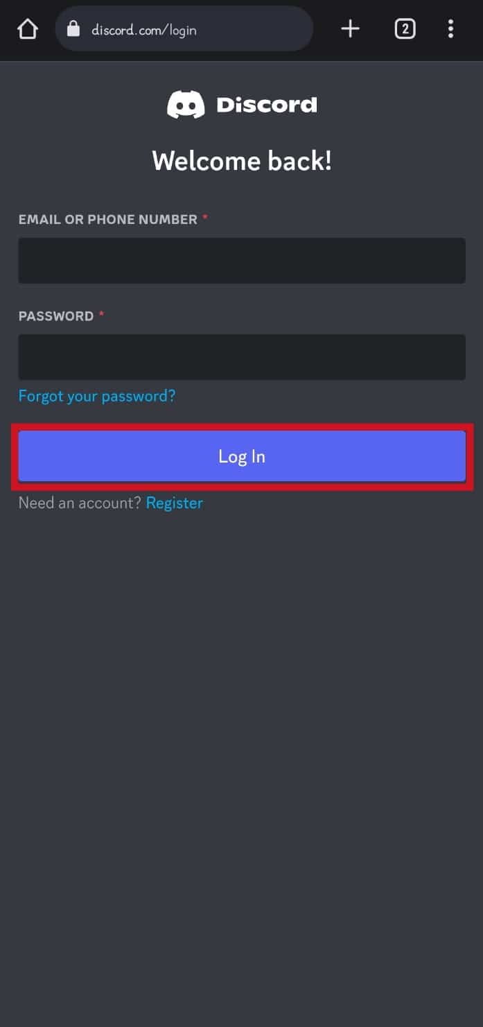 Enter phone number or email address and password. Then, tap Log In