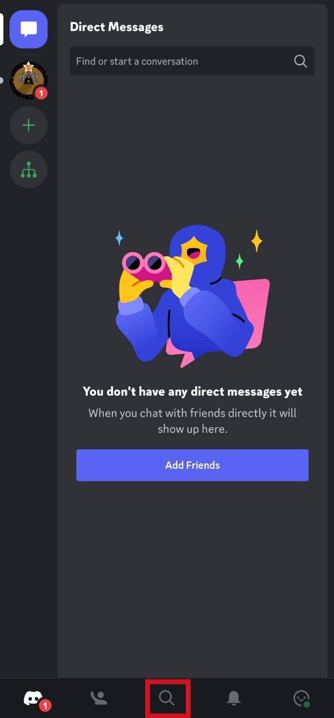 tap on the search icon at the bottom | How to Search on Discord Mobile