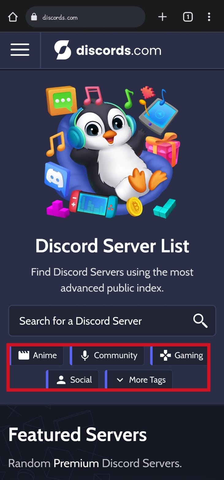 Tap on any one of the categories to find a list of Discord servers under that category