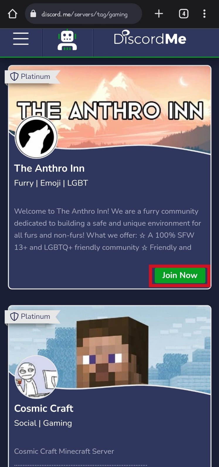 tap on the Join Now button | How to Search on Discord Mobile