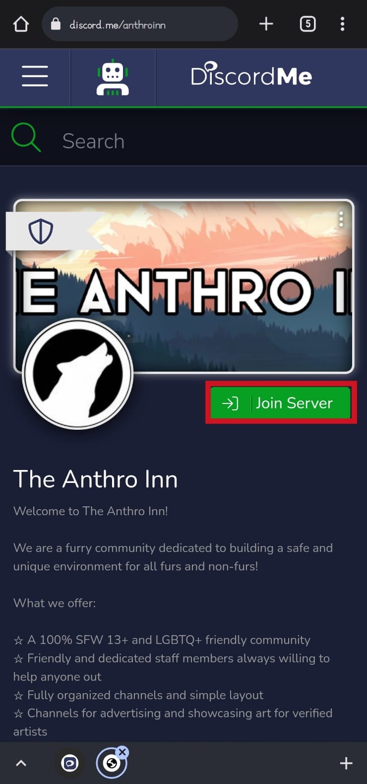 tap on the server to get more details and tap on the Join Server button