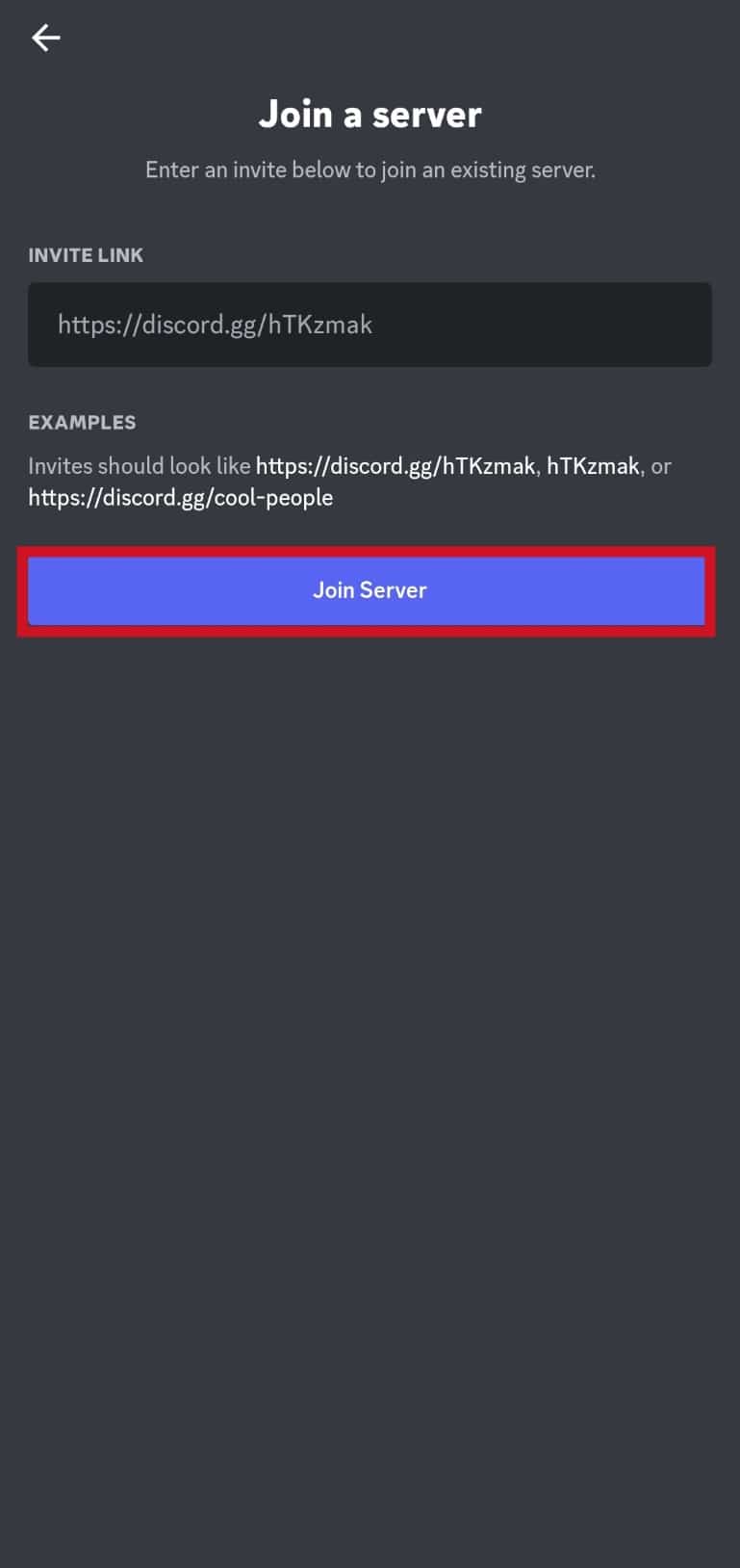 tap on the Join Server button | How to Search on Discord Mobile