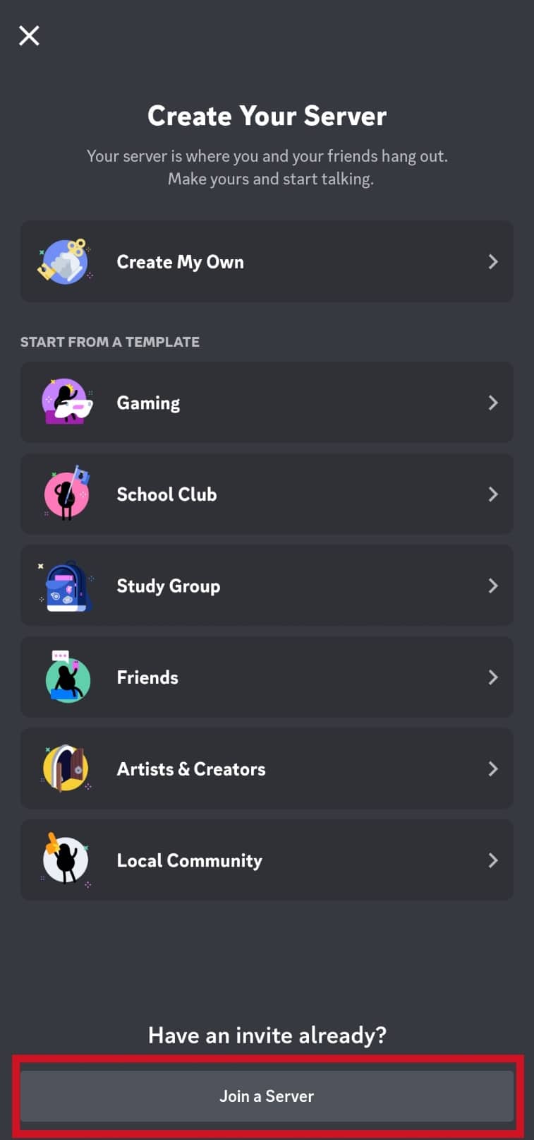 Tap on the Join a server at the bottom of the screen