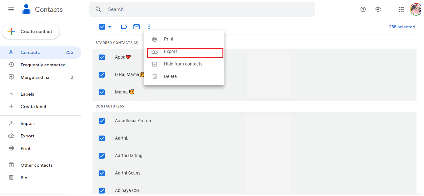 click on More then Export. How to Export Contacts from Gmail
