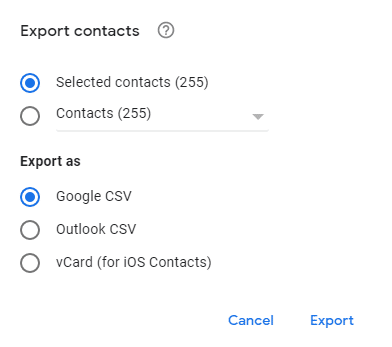 Selected contacts or particular contacts