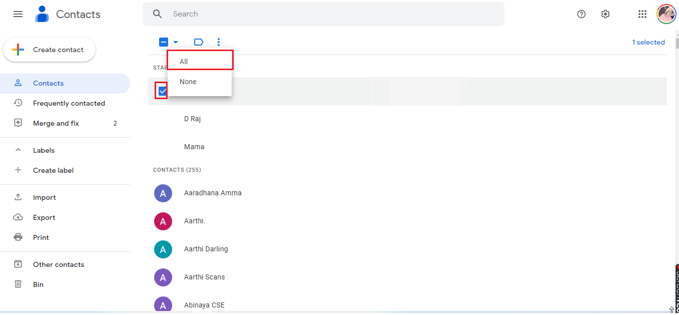 select all the contacts