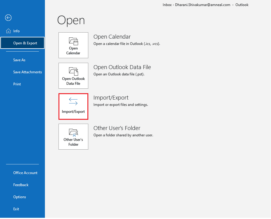 click on Import/Export option