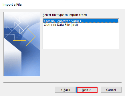 click on Comma Separated Values and click on Next