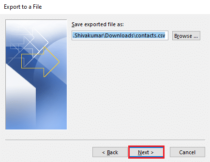 choose the destination location on your PC