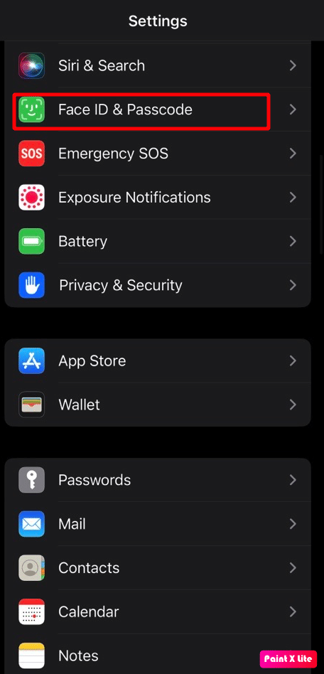 tap on face id & passcode option