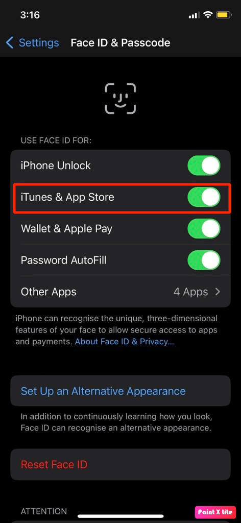 turn on itunes & app store option | How to Fix Face ID Not Working Problem on iPhone