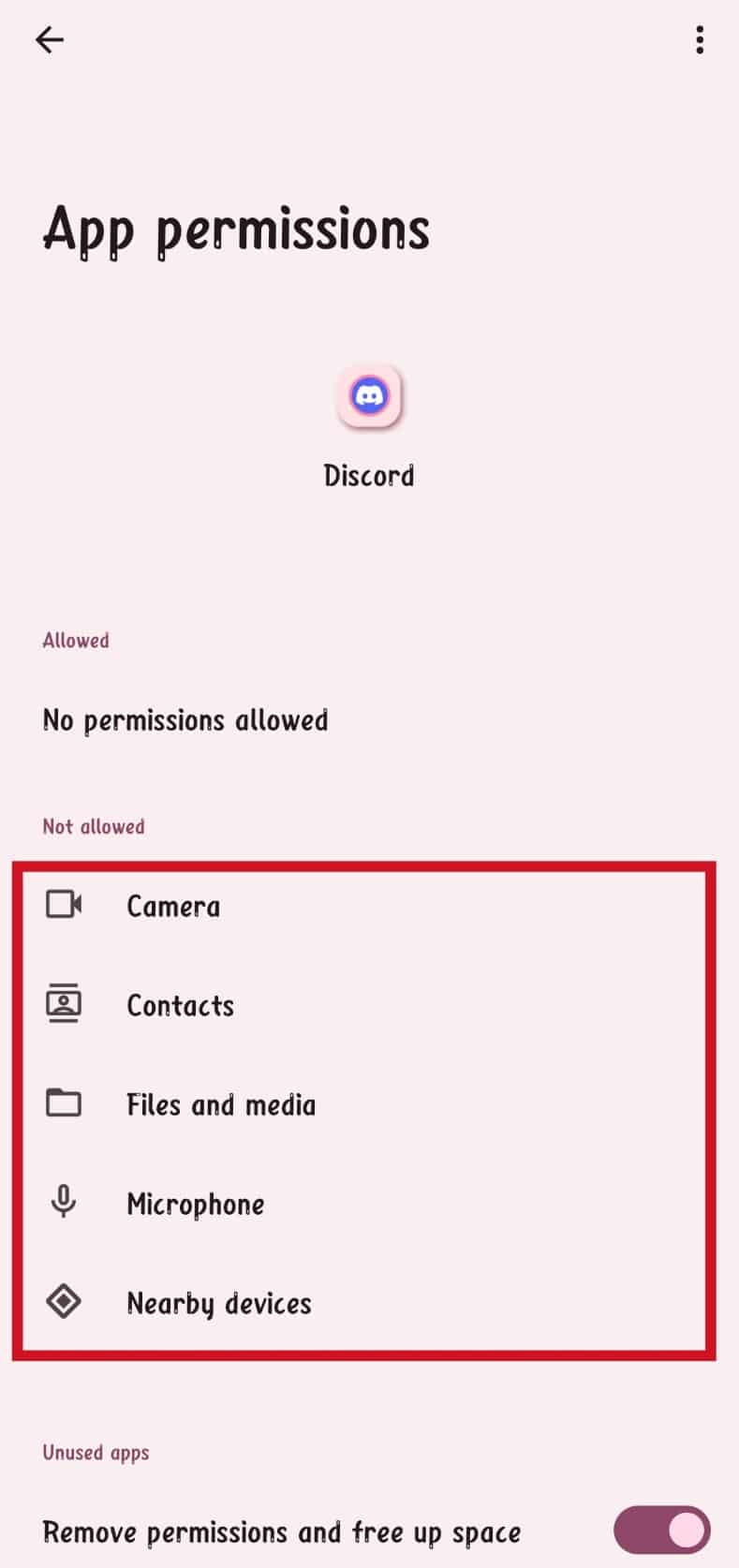 tap on the options under the Not allowed section