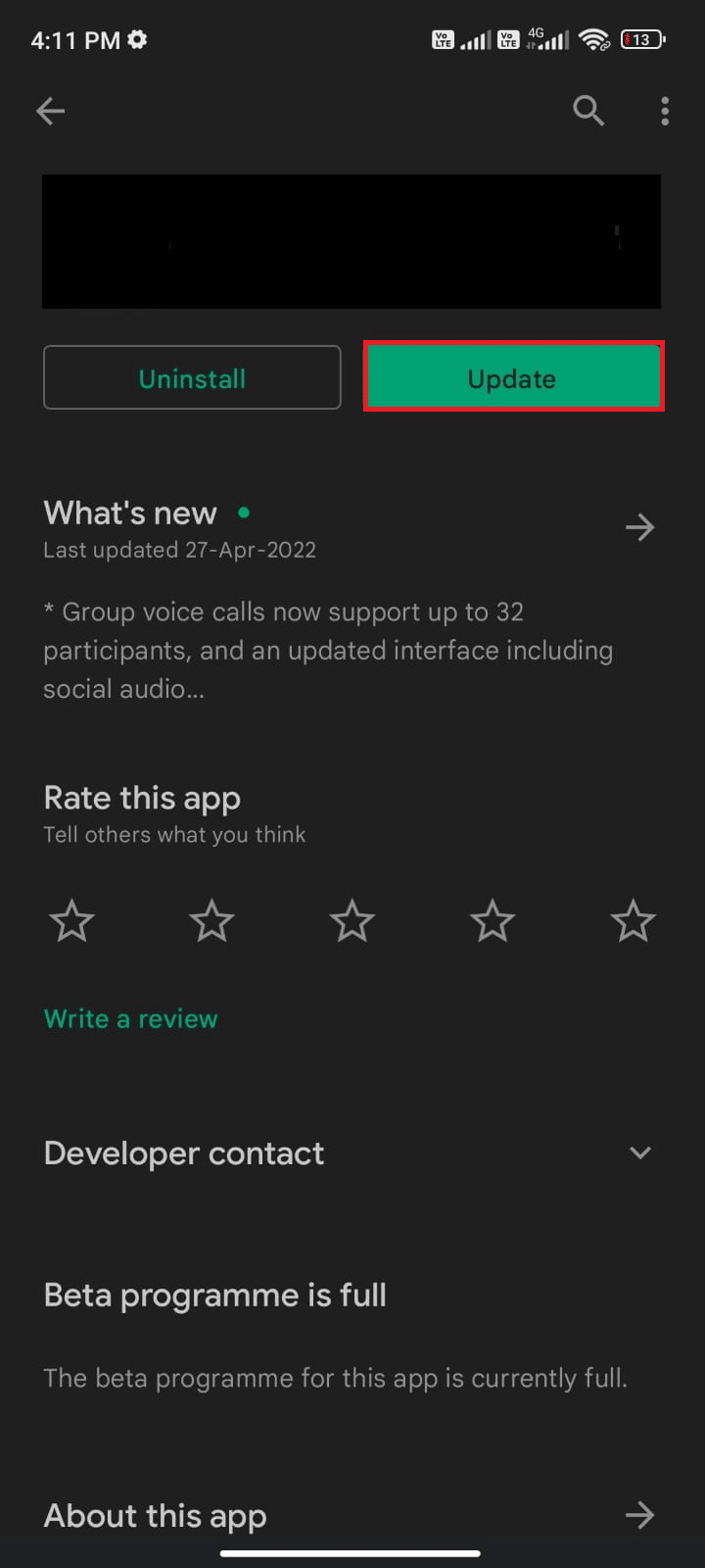 tap the Update option