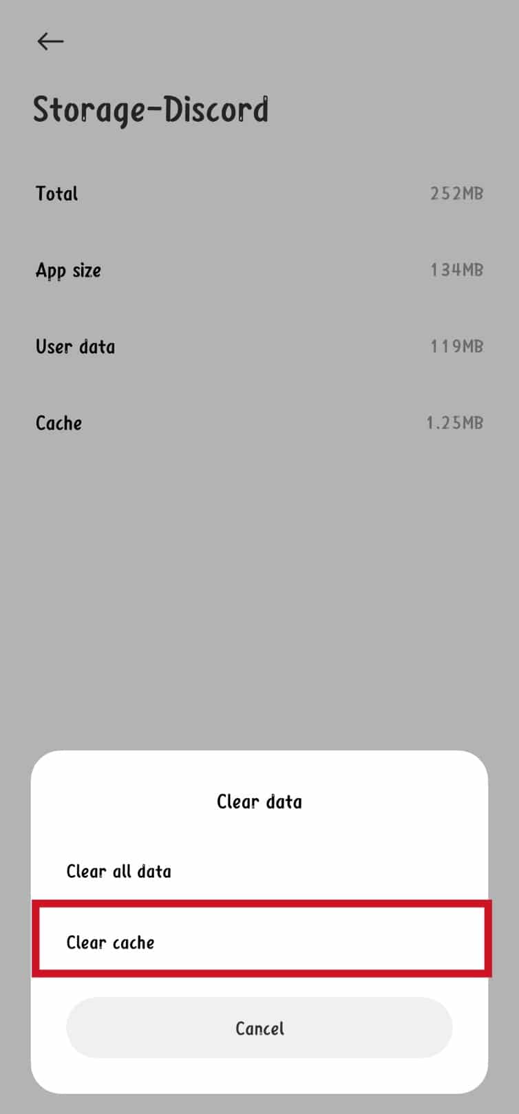 Tap on Clear Cache