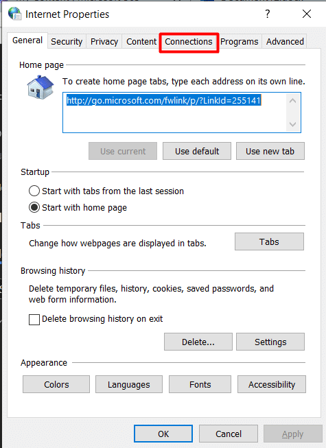 Click on the Connections tab