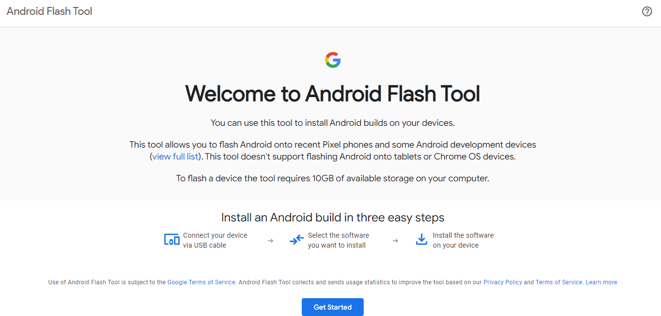 Android Flash Tool official website