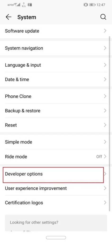tap on Developer option