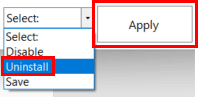 From the option at the bottom right select Uninstall then click on the Apply button.