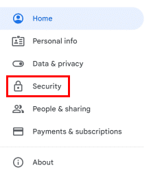 Once signed in, then go to the Security option from the left.