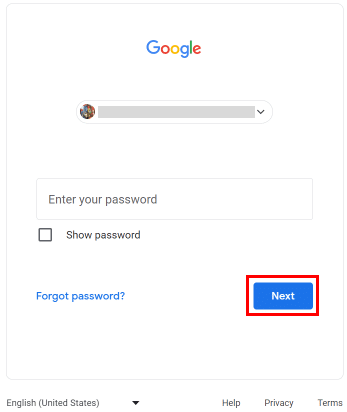 Enter your password and click on the Next button.