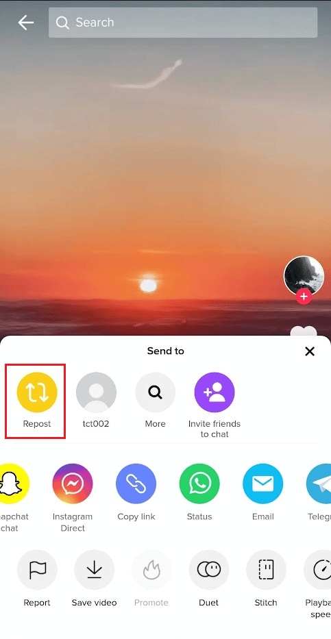 Tap on Repost | How to Repost TikTok Videos