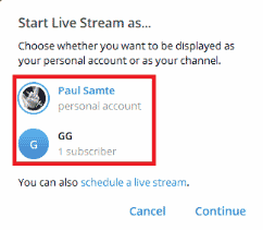 Start Live Stream as… window