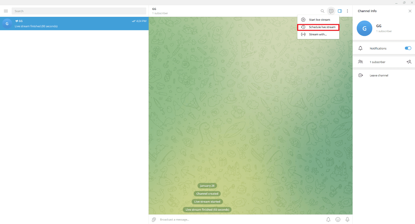 Click on the Schedule live stream option. How to Go Live on Telegram