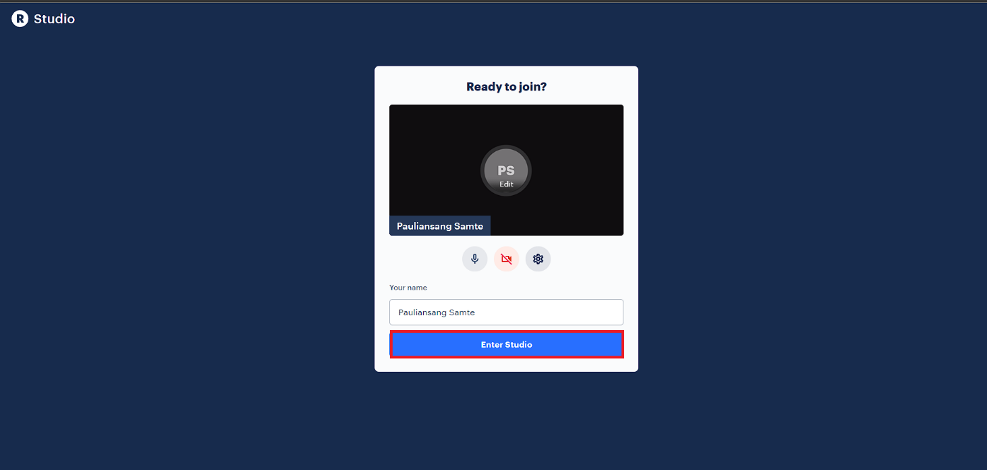 Type in the user name and click on the Enter Studio option