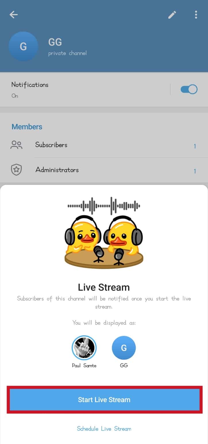 Tap on the Start Live Stream button. How to Go Live on Telegram