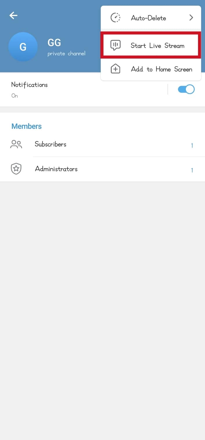 Tap on the Start Live Stream option