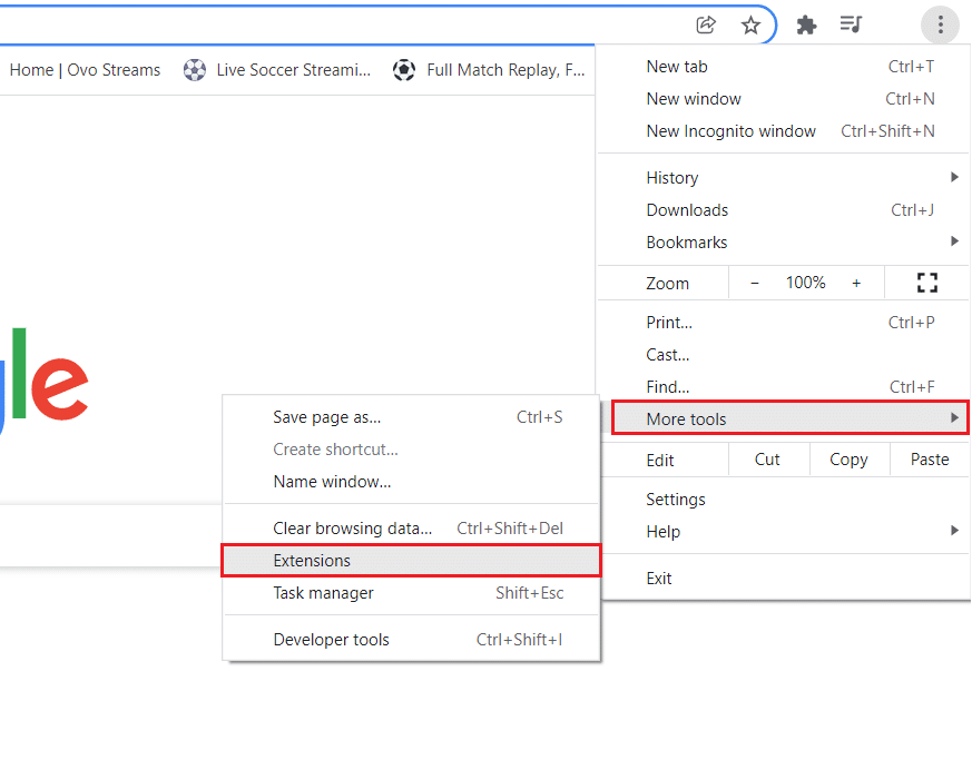 click on More tools and select Extensions in Google Chrome