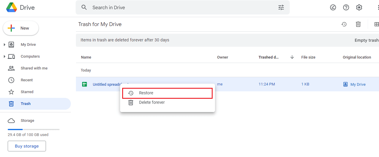 click on the Restore button. Fix Google Sheets is Not Saving