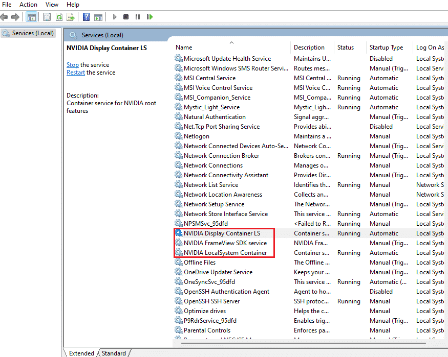 nvidia frameview sdk service and nvidia localsystem container service
