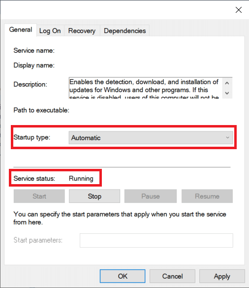 go to Startup type and select Automatic