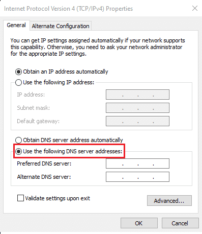 Use the following DNS server addresses