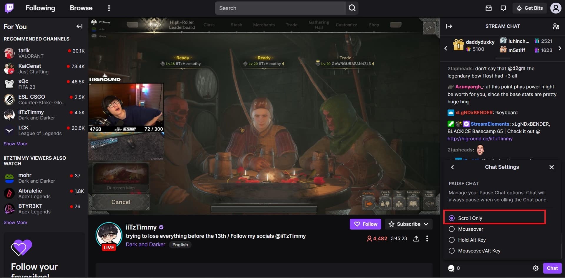 Select the Scroll Only option. | How to Pause Twitch Chat