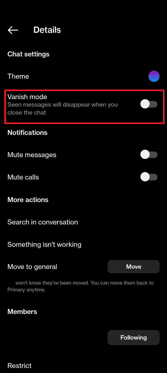 Click on the Vanish Mode button.