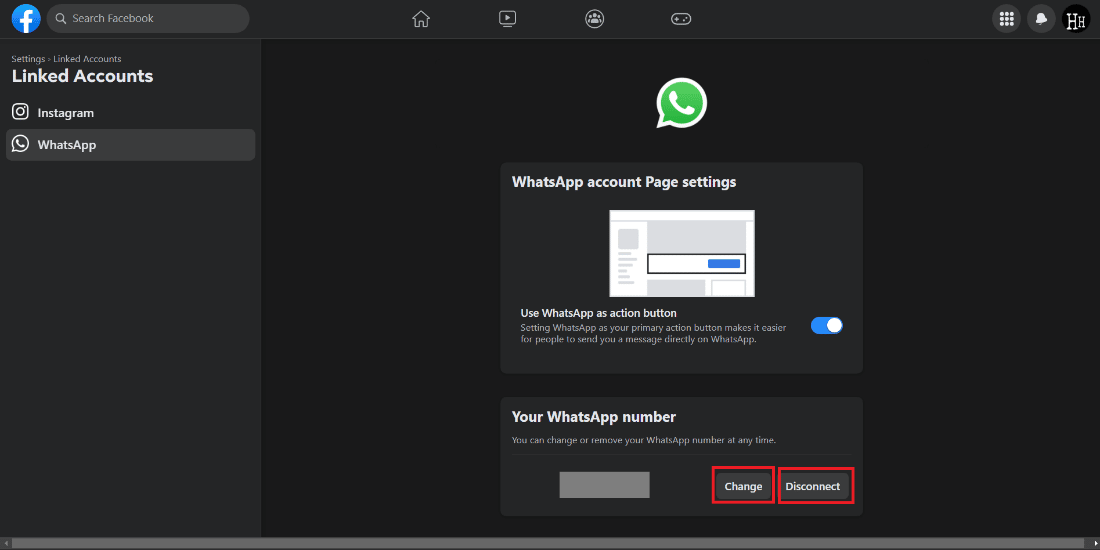 change or disconnect whatsapp
