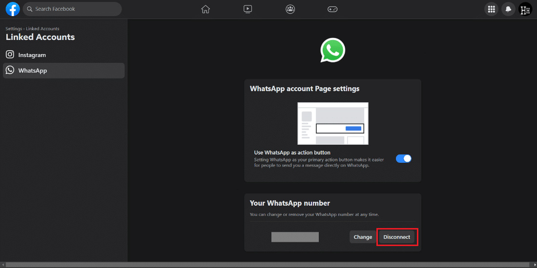 Click on Disconnect button. How to Unlink WhatsApp from Facebook Page