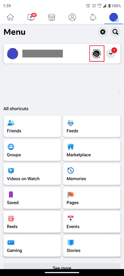 Switch to your Facebook page by tapping on your Facebook Page icon
