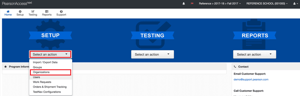 Select an action - Organizations | How to Delete Pearson Account | delete Pearson VUE account